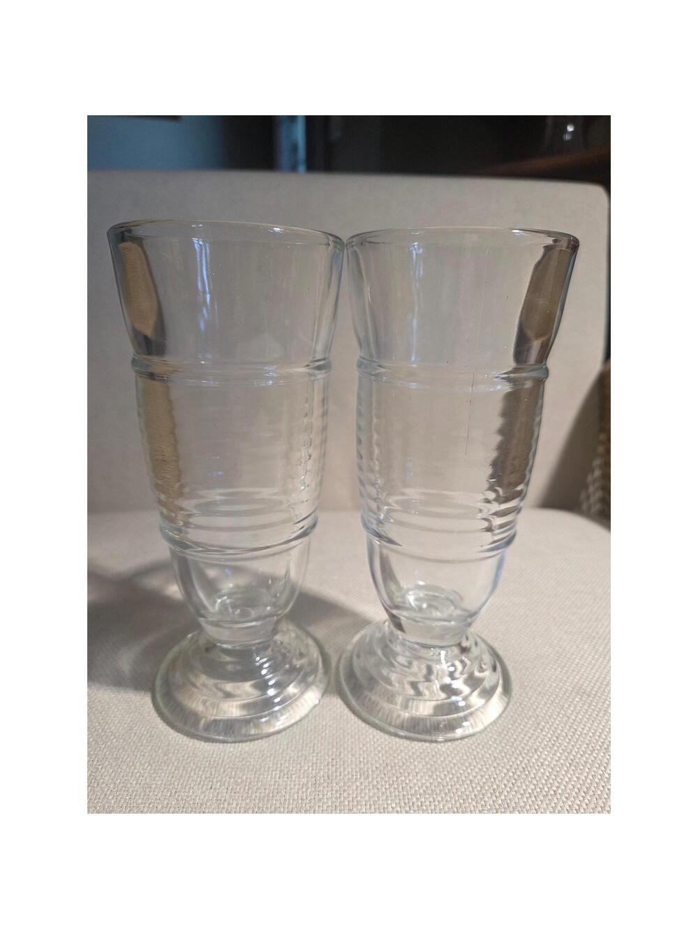 Vintage Anchor Hocking Manhattan Clear Footed Milkshake Parfait Glasses - Pair